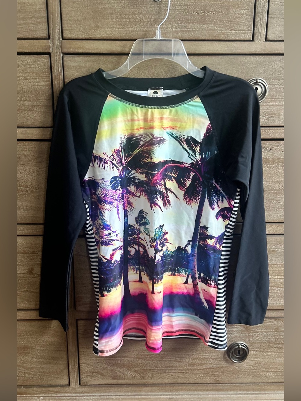 Roxy Black Rashguard with Rainbow Sunset Palm Print